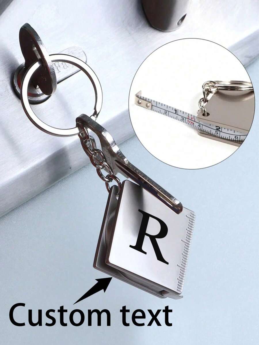1 pieza Regla retráctil mini personalizada - Cinta métrica de acero inoxidable con llavero, nombre personalizable, colgante de herramienta de bolsillo, adecuado para manualidades, viajes o vuelta al colegio (Plata) - Multicolor - Ver 1