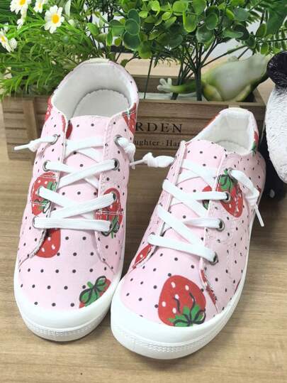 أحذية نسائية كاجوال مريحة وخفيفة الوزن بطبعة فراولة أنيقة وحلوة، برؤوس مستديرة وبطانة ناعمة، مقاسات كبيرة، مناسبة لجميع المواسم