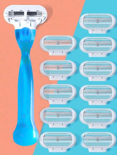 1 Handle 12 Blades Bikini Special Women's Razor Three-Layer Stainless Steel Blade Replaceable Blade Head Hair Razor Suitable For Private Parts, Underarms And Leg Hair