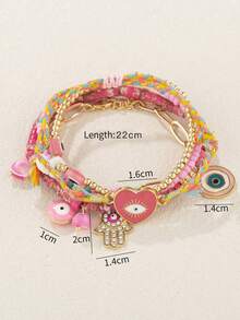 5pcs Bohemian Style Handmade Alloy Chain Evil Eye Anklet (CCB Seed Beads Unspecified) - Red - View 3