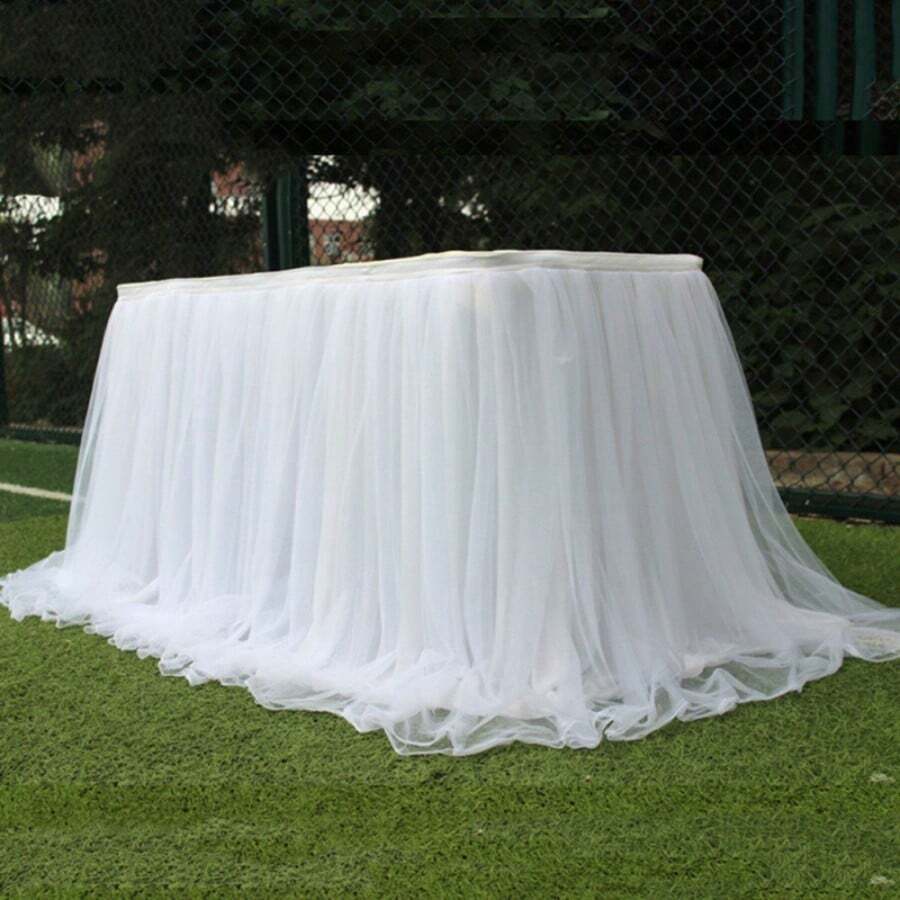 Tulle Tutu Table Skirt, Wedding Bridesmaid, Baby Party Skirt, Decorative Table Decoration, Fashion Deluxe Romantic Birthday Party Shower - 白色 - 查看 1
