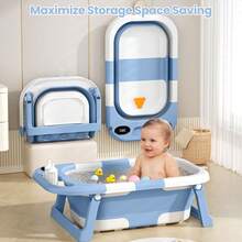 UBRAVOO Baby Bathtub Foldable Baby Bathtub Children, Newborn Baby Plastic Bathtub With Foldable Anti-Slip Legs Collapsible Bathtub With Thermometer For Bathing Toddlers - 藍色 - 查看 4