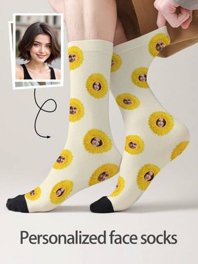 1 Pair Of Customized Face Men's Mid Tube Socks, Put Any Face On Socks, Personalized Socks For With Photos, Interesting Customized Picture Pairs With Medium To Long Socks, Suitable For Valentine's Day, Birthdays, Gift Giving, And Other Occasions,Personalized Halloween