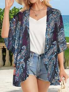 Women's Comfortable Leisure Vacation Loose Digital Printed Hoodie Bohemian Style Top Summer