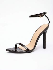 Jin Bei Qi 女士尖头细带漆皮细高跟凉鞋，性感简约优雅派对礼服高跟鞋，深棕色 - 棕色 - 查看 8