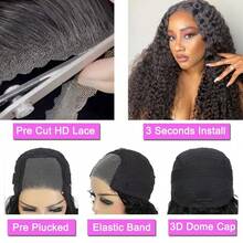 HD Glueless Wigs Human Hair Pre Plucked Pre Cut Bob 5x5, #1B Natural Black 200% Density Hairline Curly Bob Wig Human Hair, Wear And Go Deep Wave Human Hair Lace Wigs For Women - Natural Black - 查看 5