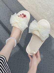 优雅家居时尚布艺珍珠装饰女士拖鞋，春秋新款