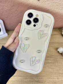 1 件 3D 水滴电镀心形珍珠 TPU 防摔手机壳，适用于 Apple 16/16Pro/16ProMax/15/14/13/12/11/XsMAX 系列手机保护套防水防震防刮 - 白色 - 查看 8