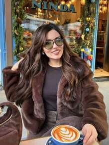 Women's Fashionable Metal Trim Fuzzy Tassel Glitter Long Sleeve Crew Neck Jacket