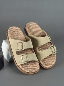 DISARCON New Summer Men's Sandals, High-End/Fashion/Versatile/Business/Plus Size Men's Shoes, Metal Double Buckle Design, Adjustable Classic Retro Slide Sandals, Suitable For Outdoor Leisure And Vacation, Non-Slip/Breathable/Durable/Beach Slippers, Indoor And Outdoor Bathroom Home Slippers For All Seasons