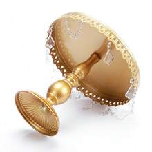 3Pcs Antique Cake Stand Set - Round Metal Cupcake Stands With Pendants And Beads - Elegant Dessert Display, For For Wedding, Birthday Party Decor, Gold/ White/Pink - 金色 - 查看 9