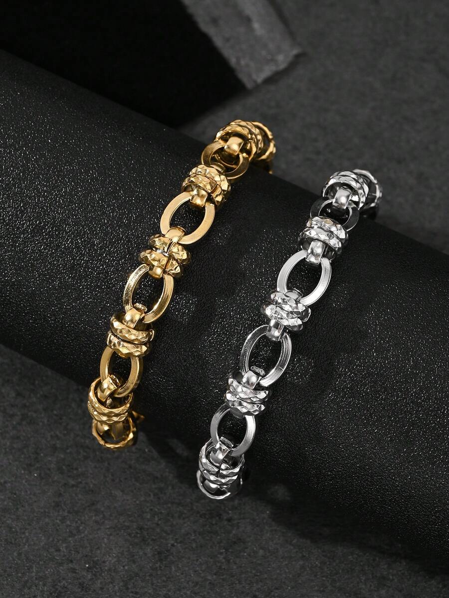 1pc 10mm Diamond Texture Handmade Double Pearl Couple Bracelet, Non-Fading, European And American Cross-Border Popular Couple Embossed Bracelet, Suitable For Couple Daily Wear