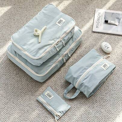 4 件套旅行收纳套装，商务旅行和度假必备，拉链设计行李收纳袋，鞋子和衣服收纳袋，化妆品收纳袋