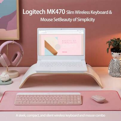 Logitech MK470 Wireless Keyboard And Mouse Set, Office-Specific 12 Shortcut Keys, 10-Meter Long-Distance Coverage, Desktop And Laptop Universal High-Efficiency Keyboard And Mouse, Pink