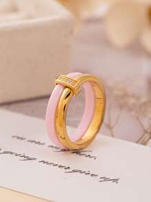 1 Peça Anel de Cerâmica Incrustado de Cobre e Zircônia Personalizado e na Moda, Adequado para Mulheres e Casais, Pode Ser Usado como Presente de Aniversário, Feriado ou Aniversário de Casamento