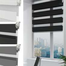 VA-Cerulean Double Roller Blind Klemmfix Without Drilling Duo Roller Blinds For Windows And Doors, Clamp Roller Blind Window Blind Translucent, Privacy And Sun Protection, W 60 X H 120 Cm, Black/Grey/White