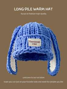 1 pezzo Cappello lavorato a maglia spesso con orecchie da coniglio carino per donna, cappello con paraorecchie fatto a mano, leggero e pratico per passeggiate all'aperto, shopping, vacanze e uso quotidiano, autunno/inverno