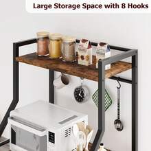 Techigher Kitchen Bakers Rack,Microwave Oven Stand,4-Tier Kitchen Storage Shelf Rack,Industrial Coffee Bar Station With Large Wire Basket,8 Hooks For Spice Pots Organizer - Brown - View 5