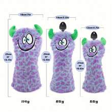 1/4 件趣味卡通动物高尔夫球杆套，带可调节数字标签 - 仿毛皮材质，紫色/绿色 - 保护性刀片推杆和一号木杆/FW/UT 套 - 男女创意高尔夫礼物 - 黑色 - 查看 6