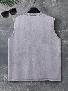 Men's Summer Washed Cotton Crew Neck Vest Car Graphic Print Fashion Hip Hop Style Sleeveless T-Shirt