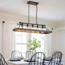 Black Gold Kitchen Island Pendant Light 5-Light Dining Chandelier, Farmhouse Industrial Retro Dining Room Lights, Iron Art Frame Adjustable Height Chain Pendant Light, E26 Base Max 60W (Bulbs Not Included), Linear Hanging Light For Kitchen Island/Dining Table/Breakfast Bar/Dining Area Home Interior Decor - 5-Ánh sáng - Xem 2