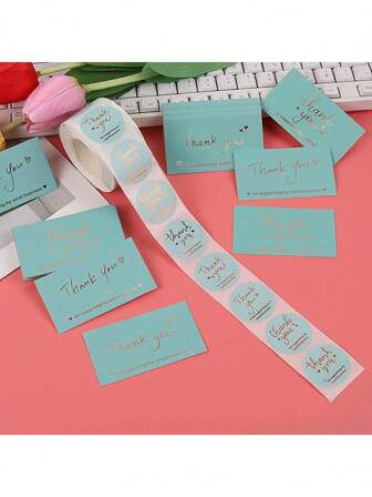 500张/卷 2.5厘米“感谢您的惠顾”金箔心形贴纸，商务装饰标签贴纸卡套装