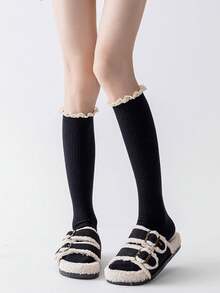 1双女士秋冬蕾丝袜，加厚保暖过膝袜 - 彩色 - 查看 13