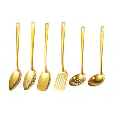 1/6pcs Set Stainless Steel Shared Service Cutlery Set Including Soup Spoon, Serving Spoon And Serving Fork, Suitable For Home, Kitchen, Hotel, Buffet And Banquet ,Kitchen,Christmas Gift
