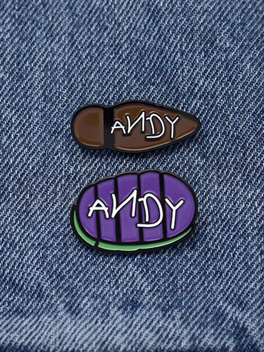 2pcs ANDY Hard Enamel Needle Creative Abstract Brooch Lapel Badge Jewelry Accessories - Multicolor - View 1