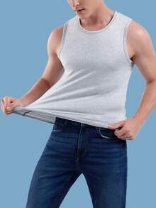 3pcs Men's Sleeveless T-Shirt Undershirt, Solid Black/White/Grey, Crew Neck, Wide Shoulder, Thin Fabric, Sports & Fitness Wear