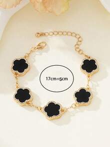 1pc Elegant Lucky Clover Women's Bracelet, Wedding/Party Gift - Black - View 5