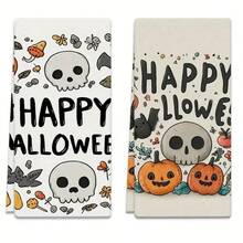 Un set de 2 toallas con temas de Halloween con patrones impresos de fantasmas y gatos negros, decorados con cuadrículas, lavables a máquina, resistentes al calor, absorbentes y reutilizables. Es un regalo ideal para la decoración de la habitación, toallas de cocina y baño, decoración de fiestas y decoración del hogar.