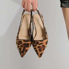 Slingback Kitten Heels For Women Pointed Closed Toe Heels Low Pumps Shoes For Party Work Office - LeopardSuede - View 3