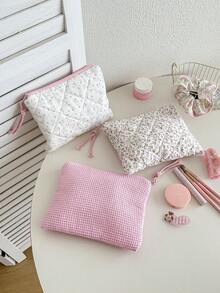 Cute Macaron Color Plaid Cosmetic Bag, Sanitary Pad Storage Bag, Pencil Case, Women's Makeup Bag, Zipper Travel Cosmetic Bag, Storage Pouch, Cute Checkered Toiletry Bag, Plaid Pattern, Large Capacity Cosmetic Organizer, Travel Skincare & Cosmetics Storage Bag, With Handle, Multi-Function Storage Bag, Portable Toiletry Travel Organizer, Travel Essential, Suitable For School, Vacation, Back To School, Women Travel Bag - Multicolor - View 2