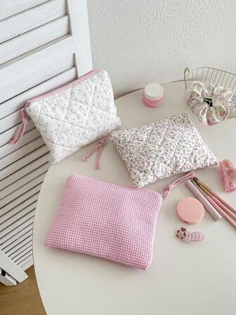 Bolsa de maquillaje a cuadros de color macaron, bolsa para el período, organizador de lápices, bolsa de maquillaje de mujer con cremallera para viajes, bolsa de cosméticos de almacenamiento, bolsa de tocador a cuadros de gran capacidad, organizador de maquillaje de viaje, bolsa de almacenamiento de cuidado de la piel con asa, bolsa de almacenamiento multifuncional portátil para artículos de tocador de viaje