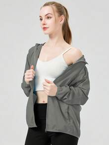 1 chiếc áo khoác nữ siêu mỏng, áo khoác thường ngày, áo khoác dáng dài, áo khoác thể thao dài tay màu đen, áo tay dài, áo khoác màu trơn, kèm túi đựng, thích hợp cho mùa xuân, hè, thu. - Xám - Xem 4