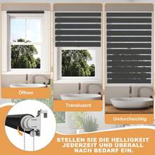 VA-Cerulean Double Roller Blind Klemmfix Without Drilling Duo Roller Blinds For Windows And Doors, Clamp Roller Blind Window Blind Translucent, Privacy And Sun Protection, W 60 X H 120 Cm, Black/Grey/White