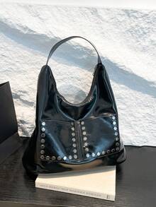 Dedoo 女包2025新款纯色大容量百搭小众腋下包女韩版时尚简约大容量机车包学生旅行背包可单肩（多功能用） - 黑色 - 查看 5