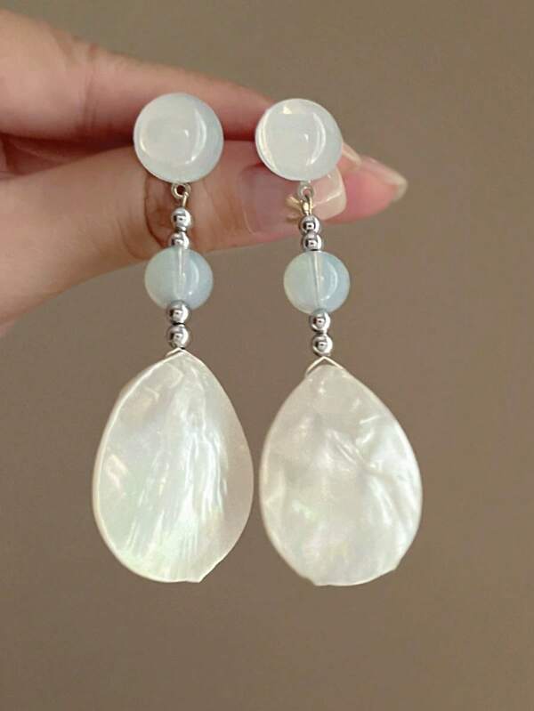 1 Pair Retro Elegant Chinese Style White Resin Water Drop Shaped Earrings For Women Wedding Party Daily Jewelry Accessory