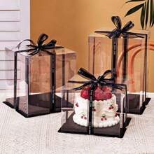 1 个派对节日礼品盒，1/2/3 层礼品收纳盒 4 合 1（包含 1 个 2.5 厘米宽的随机黑色丝带），适用于生日派对、婚礼蛋糕、花束、收藏品、零食、礼物、万圣节、圣诞节、情人节、母亲节、感恩节 - 黑色 - 查看 1