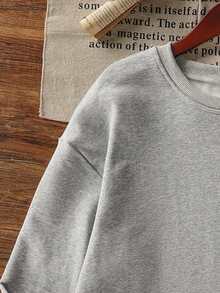 一件少女印花圆领连帽卫衣，秋冬季保暖，年轻学生休闲长袖上衣，Y2K/时尚/街头/复古风 - 深灰色 - 查看 7