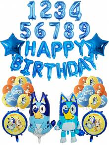 Bluey 主题生日横幅组装铝箔气球套装，卡通人物生日派对装饰，也适用于母亲节派对装饰、婚礼装饰、返校季、毕业季、婚礼季等各种场合，是派对用品的理想之选。套装包含1-9数字气球，适用于主题派对、婚礼、生日场景气球装饰等。 - 彩色 - 查看 4