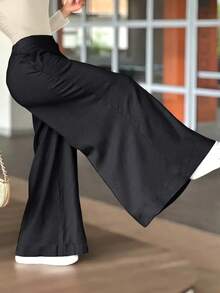 Women's Loose Casual Wide Leg Pants - Black - View 2