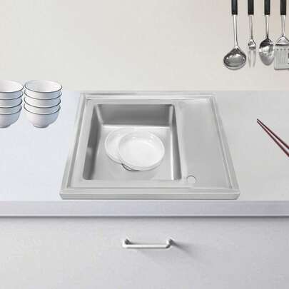 YUNRUX Kitchen Sink 60x50 Cm Stainless Steel Sink With Faucet Overflow & Strainer