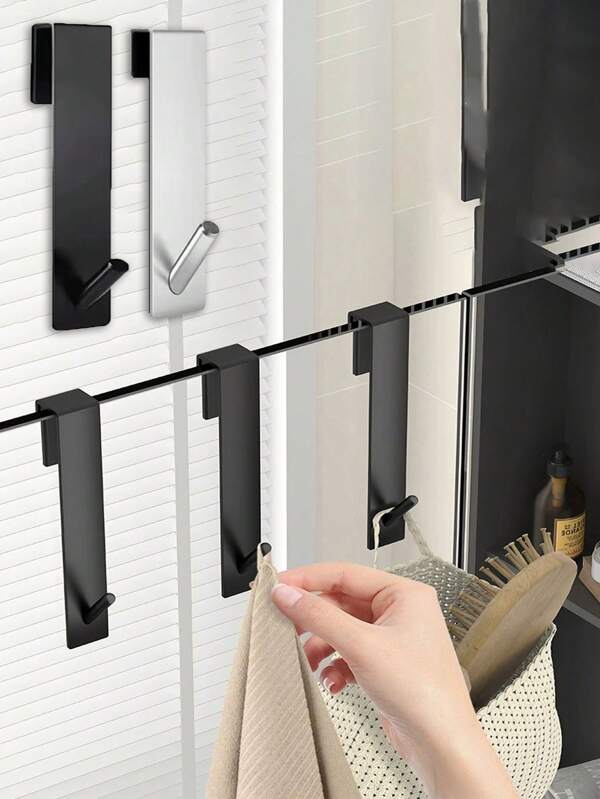 1pc Stainless Steel Heavy Duty Shower Curtain Hook, Bathroom Frameless Glass Shower Door Extended Towel Hanger