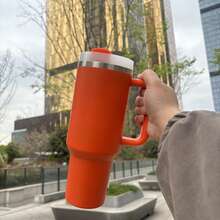 STANLEYSINCE 1913 40 OZStainless Steel Tumbler Double Wall Vacuum Insulated Portable Drinking Cup Travel Lced Coffee Mug  Summer Drinkware With Handle And Straw, Perfect ForTravel, Home, Office, Gift, Lce Drinks And Hot Drinks - Orange - View 2