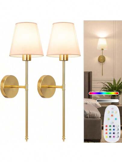 2pcs Gold/Black Rechargeable Wall Lamp, Detachable Magnetic Bulb And Remote Control, Timer Switch, RGB Multi-Colour Lighting, Dimmable Smart Scene, Suitable For Living Room, Bedroom, Dining Room Home Interior Lighting, 2000 MAh Long Life Luster