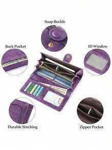 MIYIN Portefeuille vintage élégant pour femmes avec détail de couture, bouton décoratif, multiples fentes pour cartes, fenêtre porte-ID, en PU pliable rétro. Grand espace de rangement avec fermeture éclair. Cadeau idéal pour femmes au quotidien, business ou casual. Portefeuille long