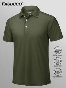 FASBUCO Men's Golf Shirt Dry Fit Mens Polo Shirts Short Sleeve Performance Golf Polos For Men With Collar Work Shirts - Army Green - View 2