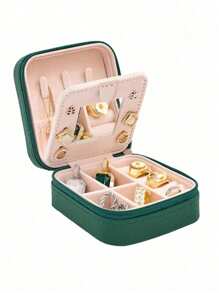 便携式旅行首饰盒，带镜子的拉链首饰盒，迷你珠宝收纳盒，珠宝展示盒，多格珠宝收纳盒，可用于梳妆台，桌面，卧室，适用于戒指，耳环，项链收纳，返校必备品，旅行必备品，收纳必备品，适合女性，母亲礼物，生日礼物，节日礼物